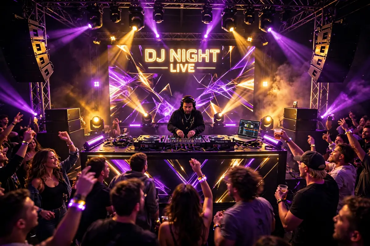 DJ night in Bangalore with line array sound, lasers, lighting and a dancing crowd